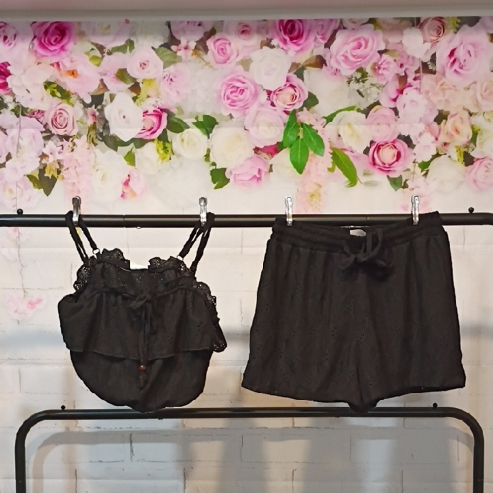 Black Lace Camisole and Shorts Set